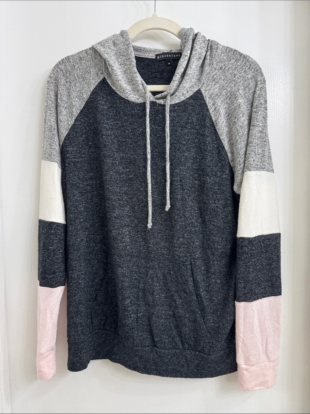 Gibsonlook Charcoal Hooded Pullover with Gray, White & Pink Accents